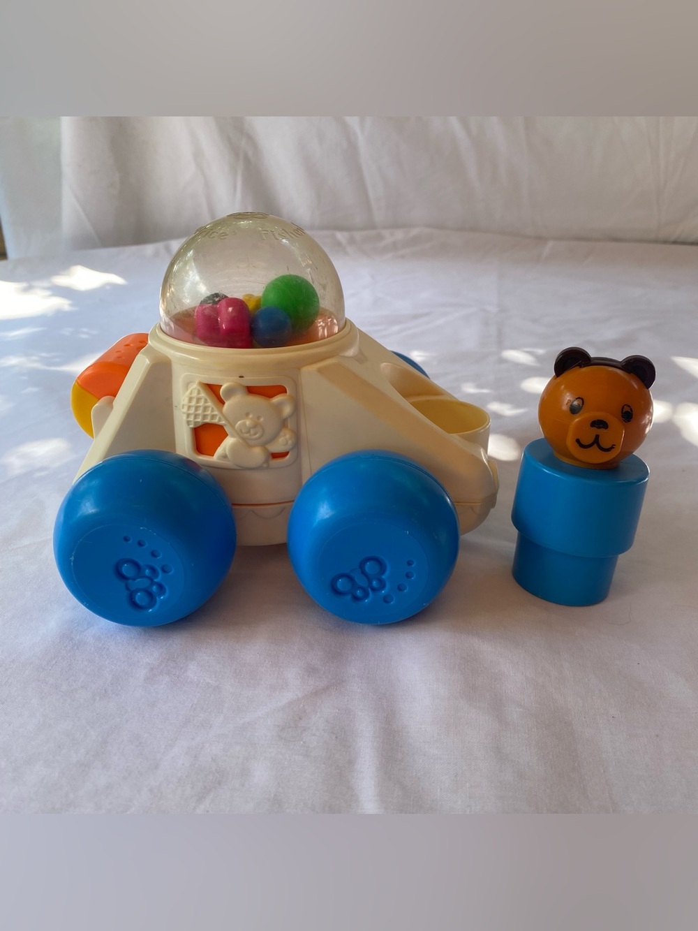 Vintage Fisher Price Pop Up Bear Toy 1987 Rolling Ball Popper